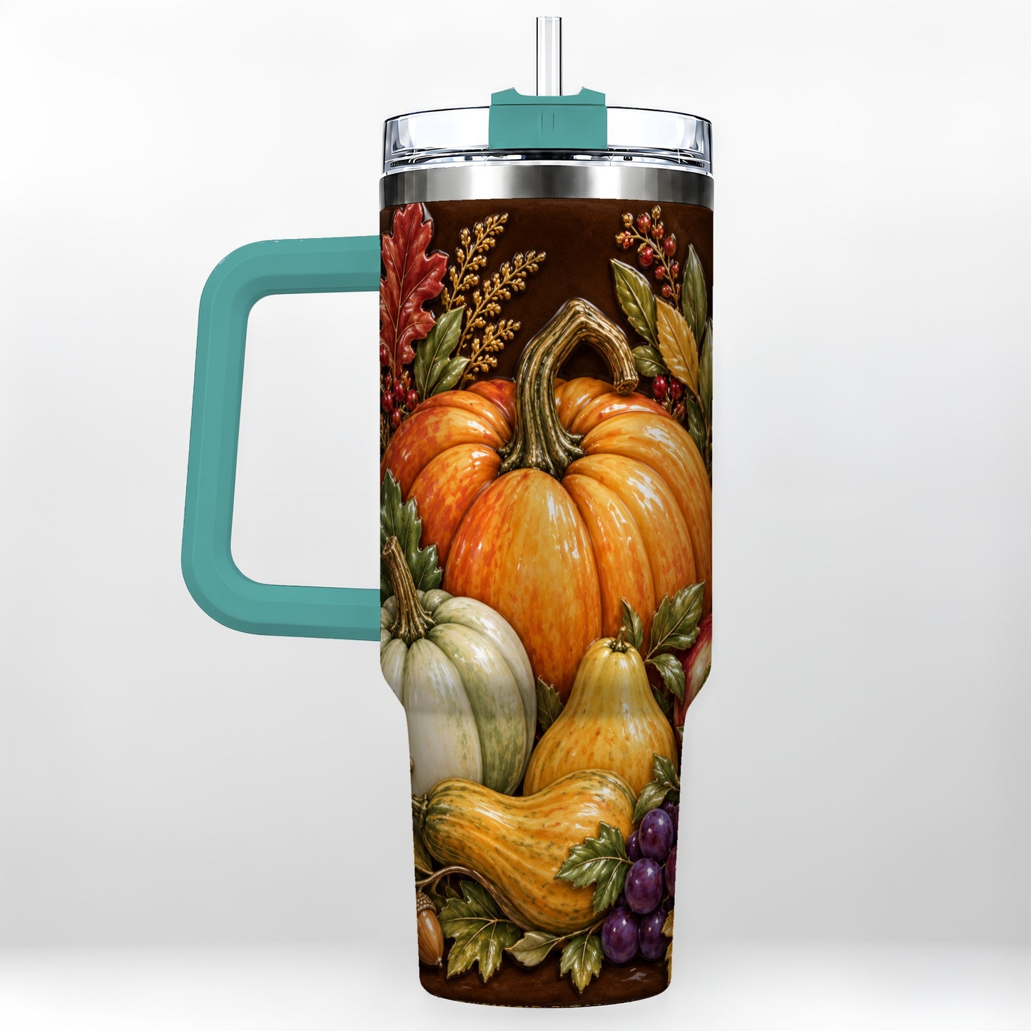 #pl[40oz|Green] Fall Harvest 40oz Tumbler with Handle, Pumpkin Stainless Steel Travel Cup