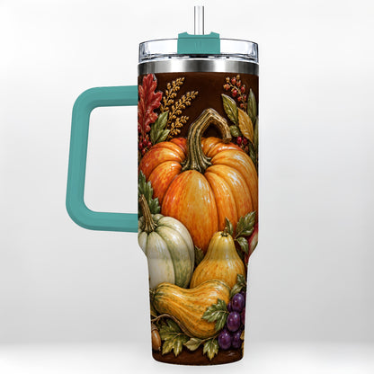 #pl[40oz|Green] Fall Harvest 40oz Tumbler with Handle, Pumpkin Stainless Steel Travel Cup