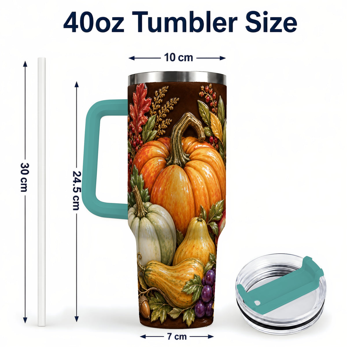 #pl[40oz|Green] Fall Harvest 40oz Tumbler with Handle, Pumpkin Stainless Steel Travel Cup