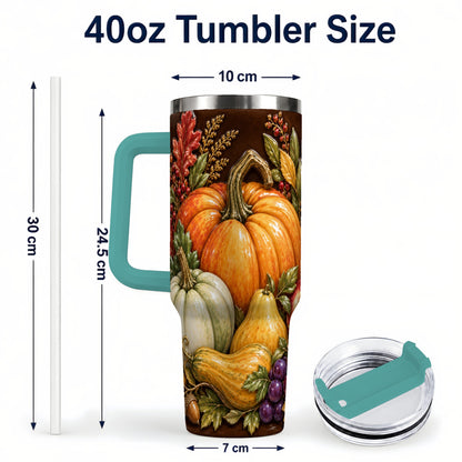 #pl[40oz|Green] Fall Harvest 40oz Tumbler with Handle, Pumpkin Stainless Steel Travel Cup