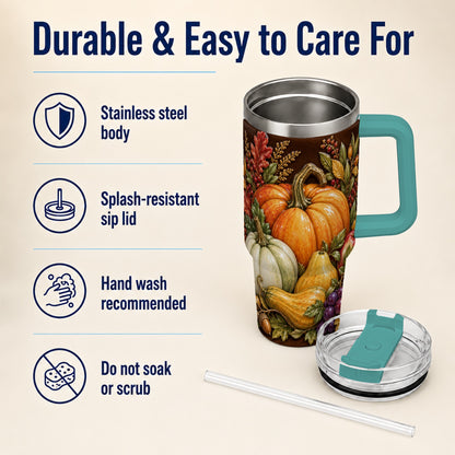 #pl[40oz|Green] Fall Harvest 40oz Tumbler with Handle, Pumpkin Stainless Steel Travel Cup