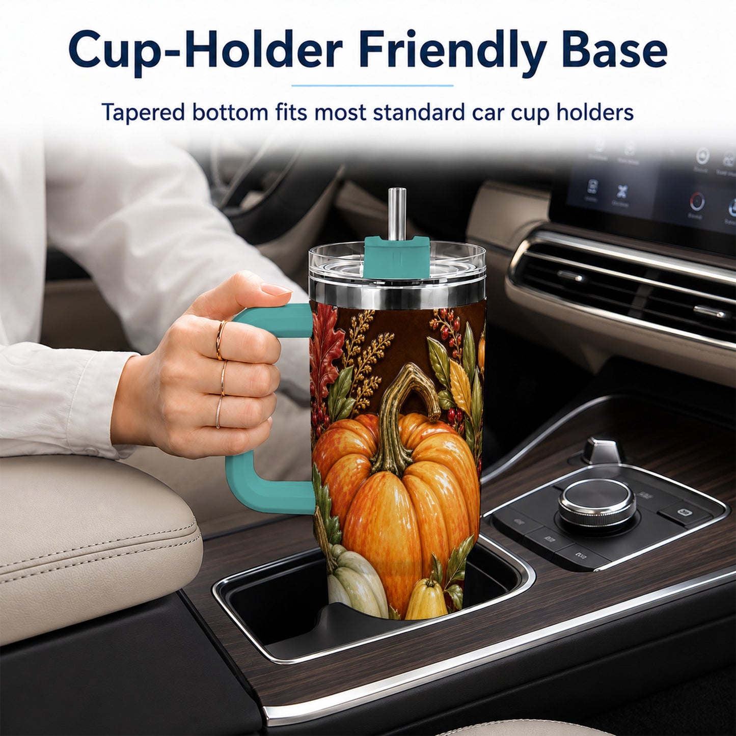 #pl[40oz|Green] Fall Harvest 40oz Tumbler with Handle, Pumpkin Stainless Steel Travel Cup