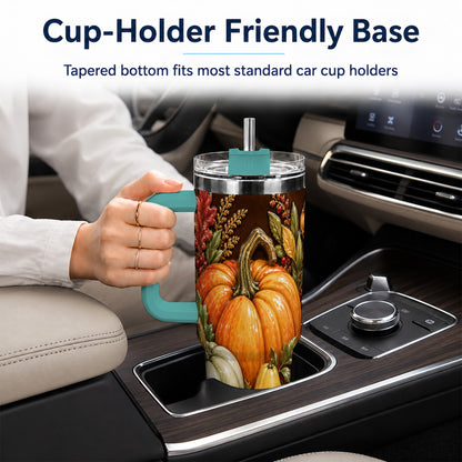 #pl[40oz|Green] Fall Harvest 40oz Tumbler with Handle, Pumpkin Stainless Steel Travel Cup