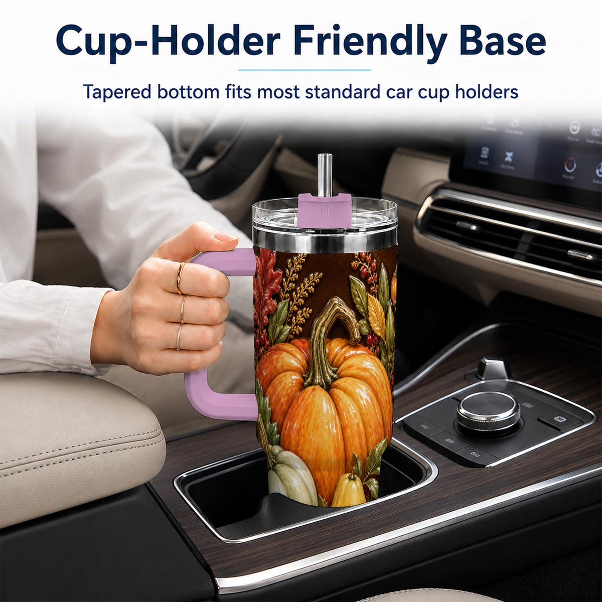 #pl[40oz|Pink] Fall Harvest 40oz Tumbler with Handle, Pumpkin Stainless Steel Travel Cup