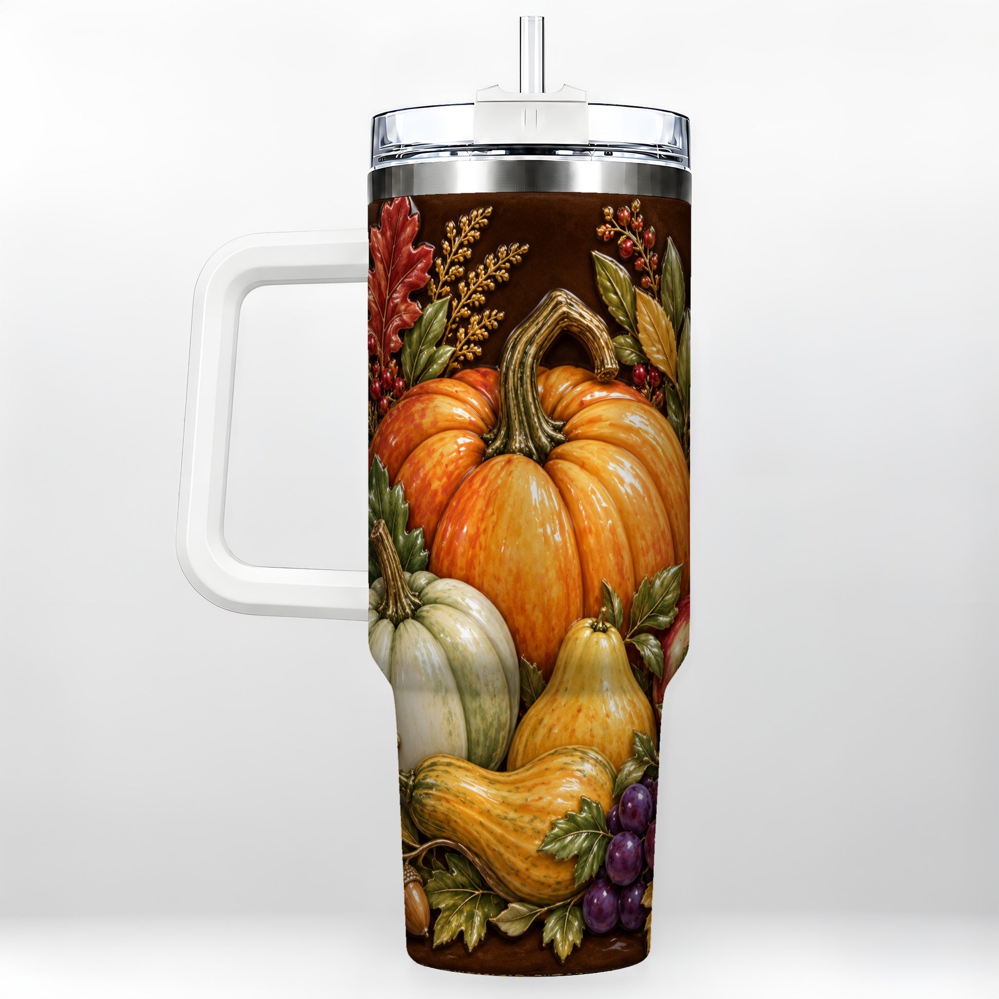 Fall Harvest 40oz Tumbler with Handle, Pumpkin Stainless Steel Travel Cup