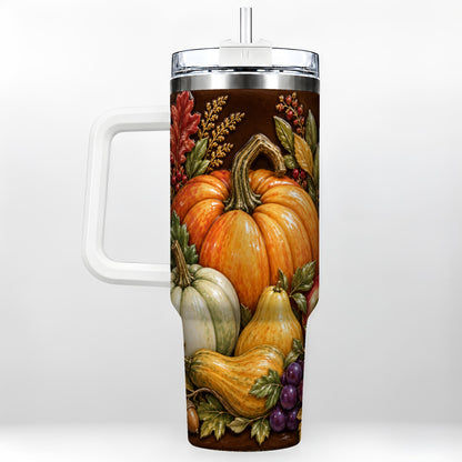 Fall Harvest 40oz Tumbler with Handle, Pumpkin Stainless Steel Travel Cup