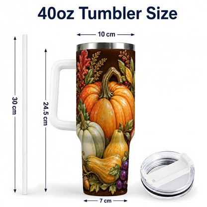 #pl[40oz|White] Fall Harvest 40oz Tumbler with Handle, Pumpkin Stainless Steel Travel Cup