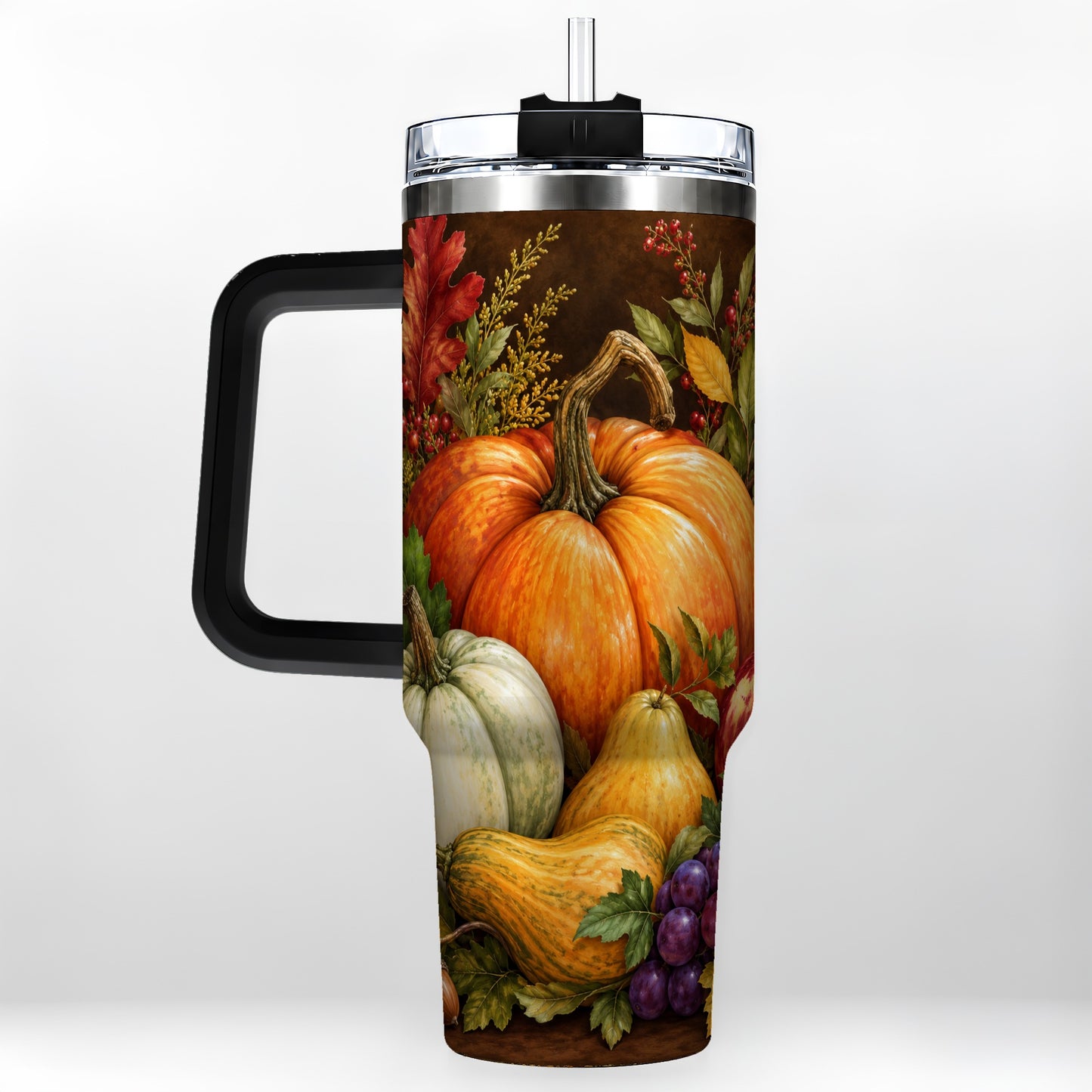 #pl[40oz|Black] Rustic Harvest 40oz Tumbler with Handle, Pumpkin Stainless Steel Travel Cup
