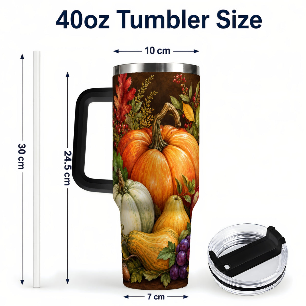 #pl[40oz|Black] Rustic Harvest 40oz Tumbler with Handle, Pumpkin Stainless Steel Travel Cup