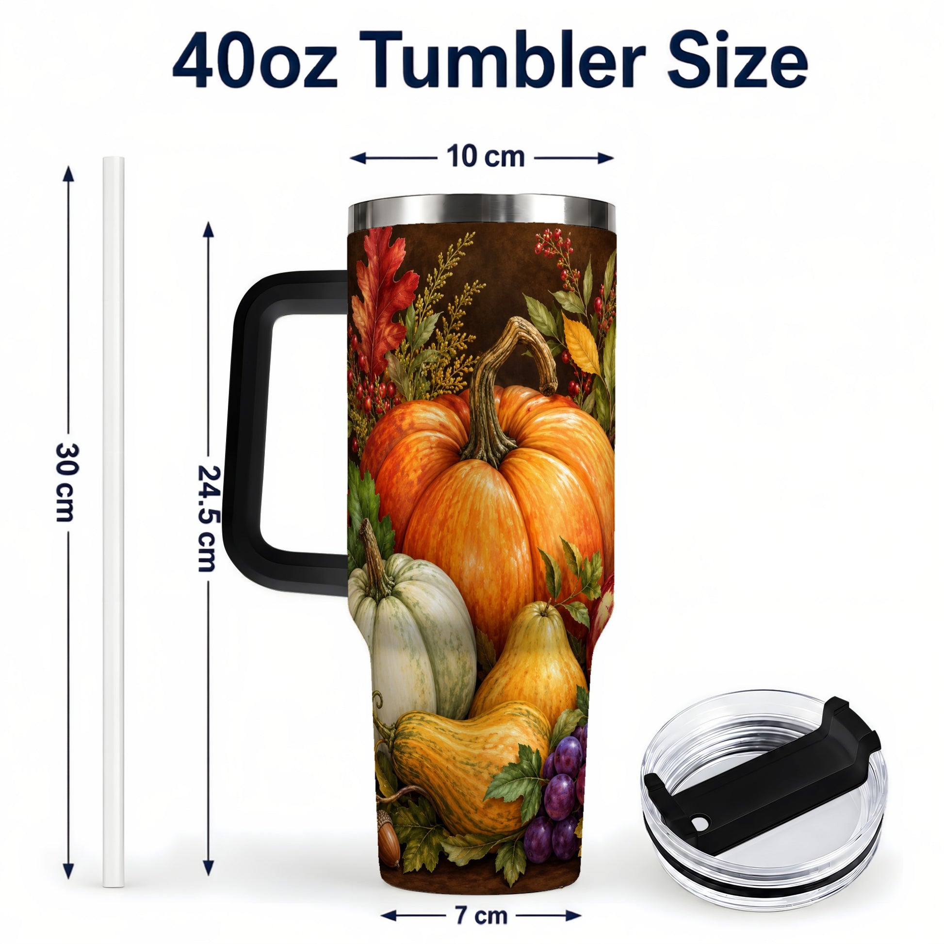 #pl[40oz|Black] Rustic Harvest 40oz Tumbler with Handle, Pumpkin Stainless Steel Travel Cup