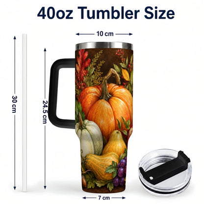 #pl[40oz|Black] Rustic Harvest 40oz Tumbler with Handle, Pumpkin Stainless Steel Travel Cup