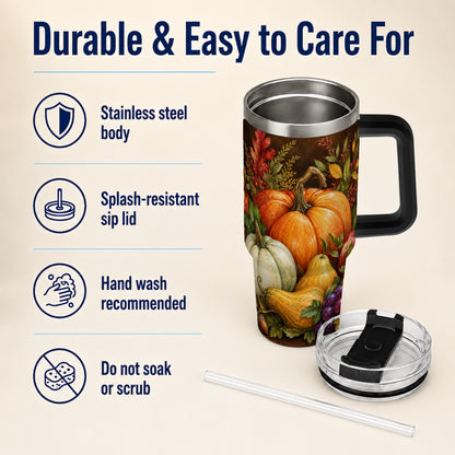 #pl[40oz|Black] Rustic Harvest 40oz Tumbler with Handle, Pumpkin Stainless Steel Travel Cup