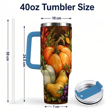 #pl[40oz|Blue] Rustic Harvest 40oz Tumbler with Handle, Pumpkin Stainless Steel Travel Cup