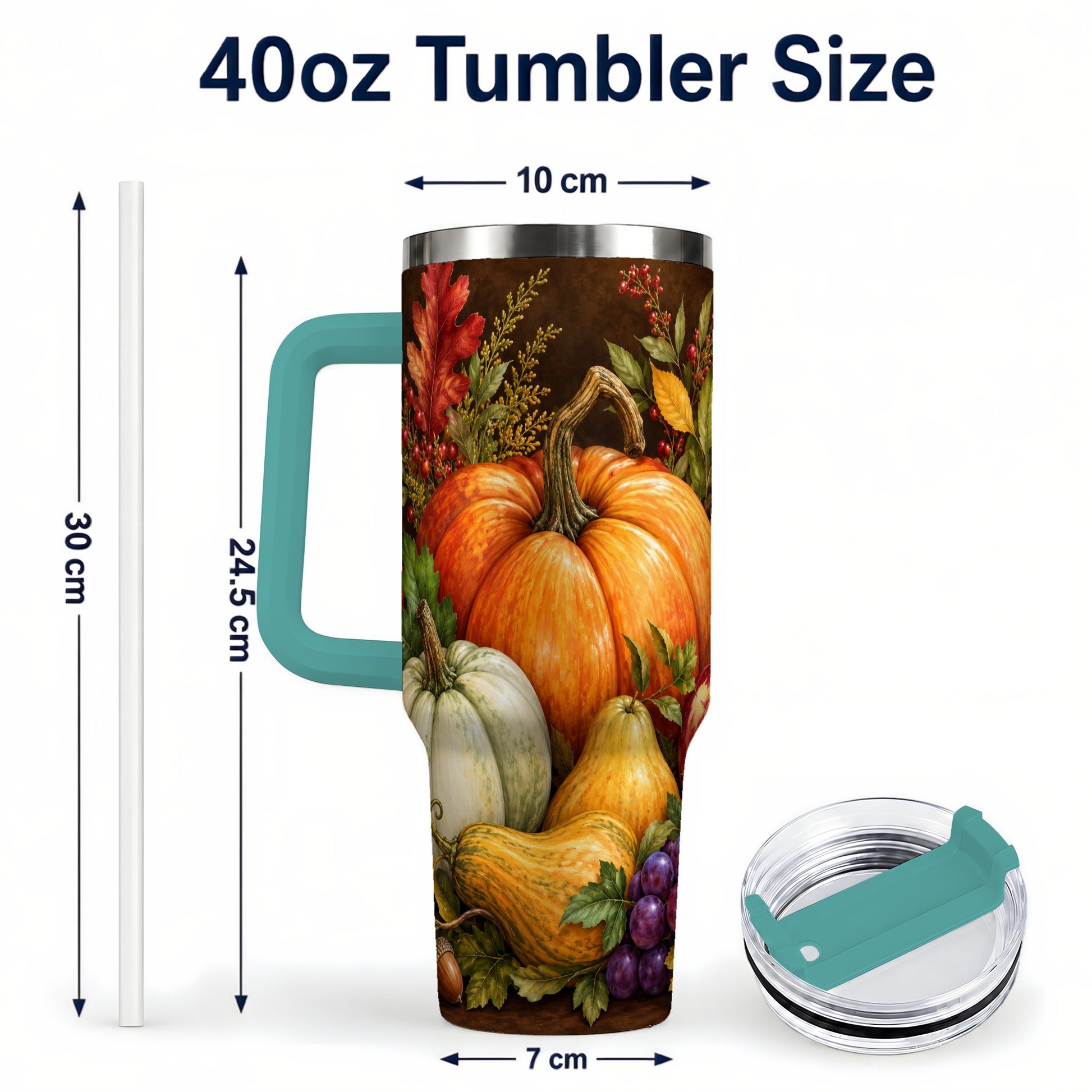 #pl[40oz|Green] Rustic Harvest 40oz Tumbler with Handle, Pumpkin Stainless Steel Travel Cup