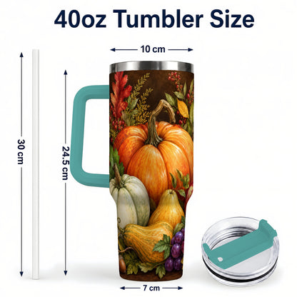 #pl[40oz|Green] Rustic Harvest 40oz Tumbler with Handle, Pumpkin Stainless Steel Travel Cup
