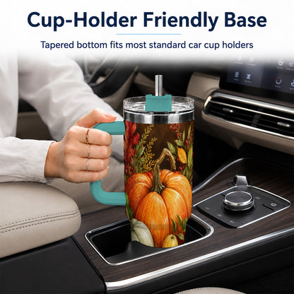#pl[40oz|Green] Rustic Harvest 40oz Tumbler with Handle, Pumpkin Stainless Steel Travel Cup