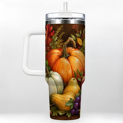 Rustic Harvest 40oz Tumbler with Handle, Pumpkin Stainless Steel Travel Cup