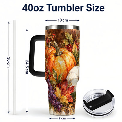 #pl[40oz|Black] Watercolor 40oz Tumbler with Handle, Pumpkin Stainless Steel Travel Cup