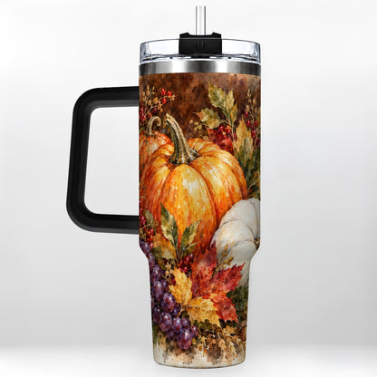 #pl[40oz|Black] Watercolor 40oz Tumbler with Handle, Pumpkin Stainless Steel Travel Cup