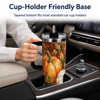 #pl[40oz|Black] Watercolor 40oz Tumbler with Handle, Pumpkin Stainless Steel Travel Cup