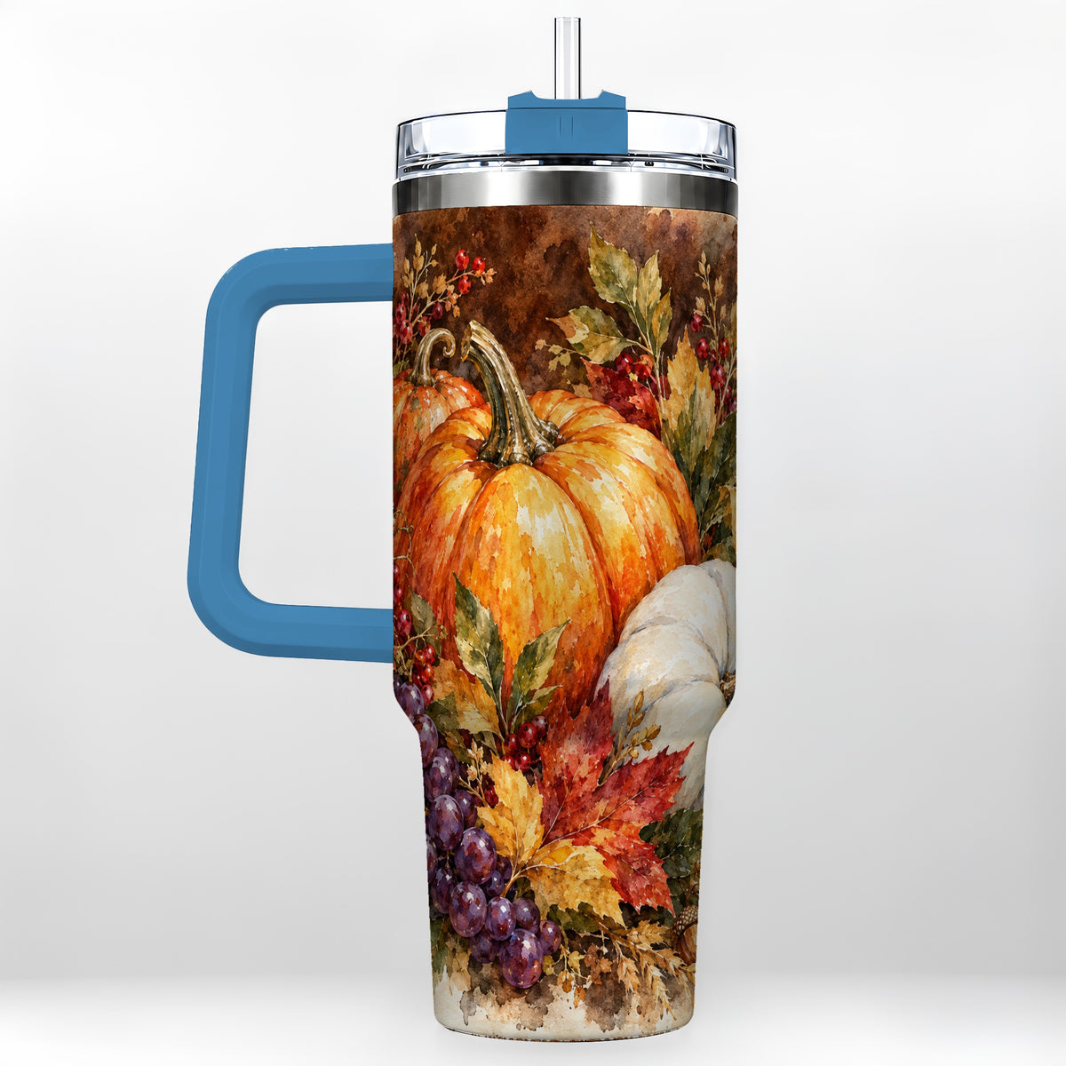 #pl[40oz|Blue] Watercolor 40oz Tumbler with Handle, Pumpkin Stainless Steel Travel Cup