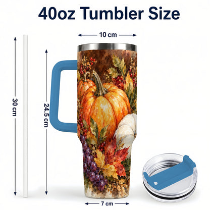 #pl[40oz|Blue] Watercolor 40oz Tumbler with Handle, Pumpkin Stainless Steel Travel Cup