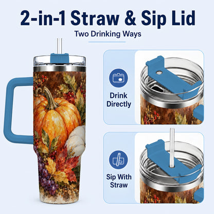 #pl[40oz|Blue] Watercolor 40oz Tumbler with Handle, Pumpkin Stainless Steel Travel Cup