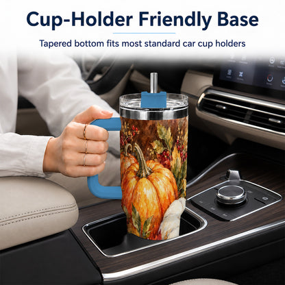 #pl[40oz|Blue] Watercolor 40oz Tumbler with Handle, Pumpkin Stainless Steel Travel Cup