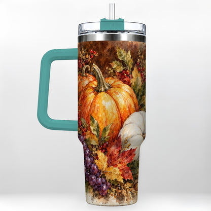 #pl[40oz|Green] Watercolor 40oz Tumbler with Handle, Pumpkin Stainless Steel Travel Cup