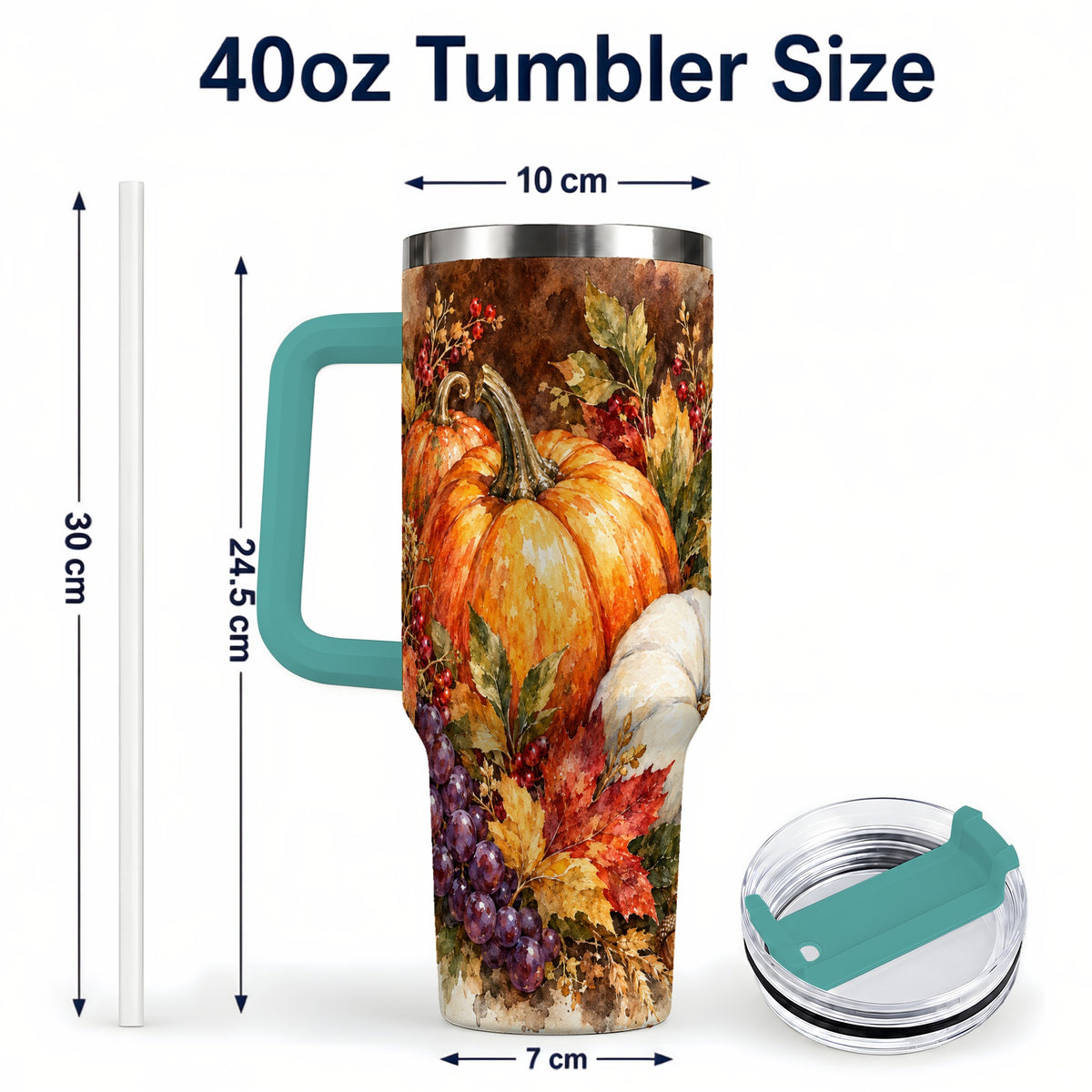 #pl[40oz|Green] Watercolor 40oz Tumbler with Handle, Pumpkin Stainless Steel Travel Cup