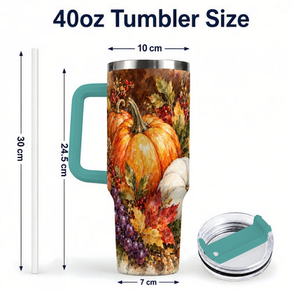 #pl[40oz|Green] Watercolor 40oz Tumbler with Handle, Pumpkin Stainless Steel Travel Cup