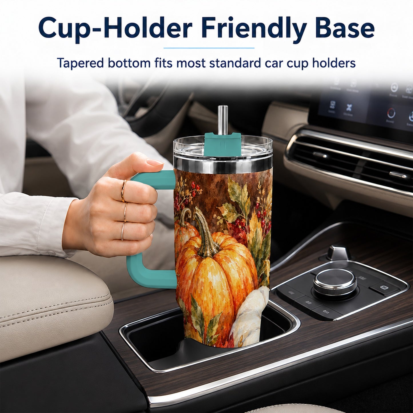#pl[40oz|Green] Watercolor 40oz Tumbler with Handle, Pumpkin Stainless Steel Travel Cup