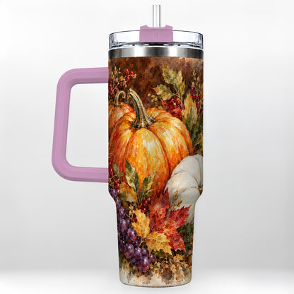 #pl[40oz|Pink] Watercolor 40oz Tumbler with Handle, Pumpkin Stainless Steel Travel Cup