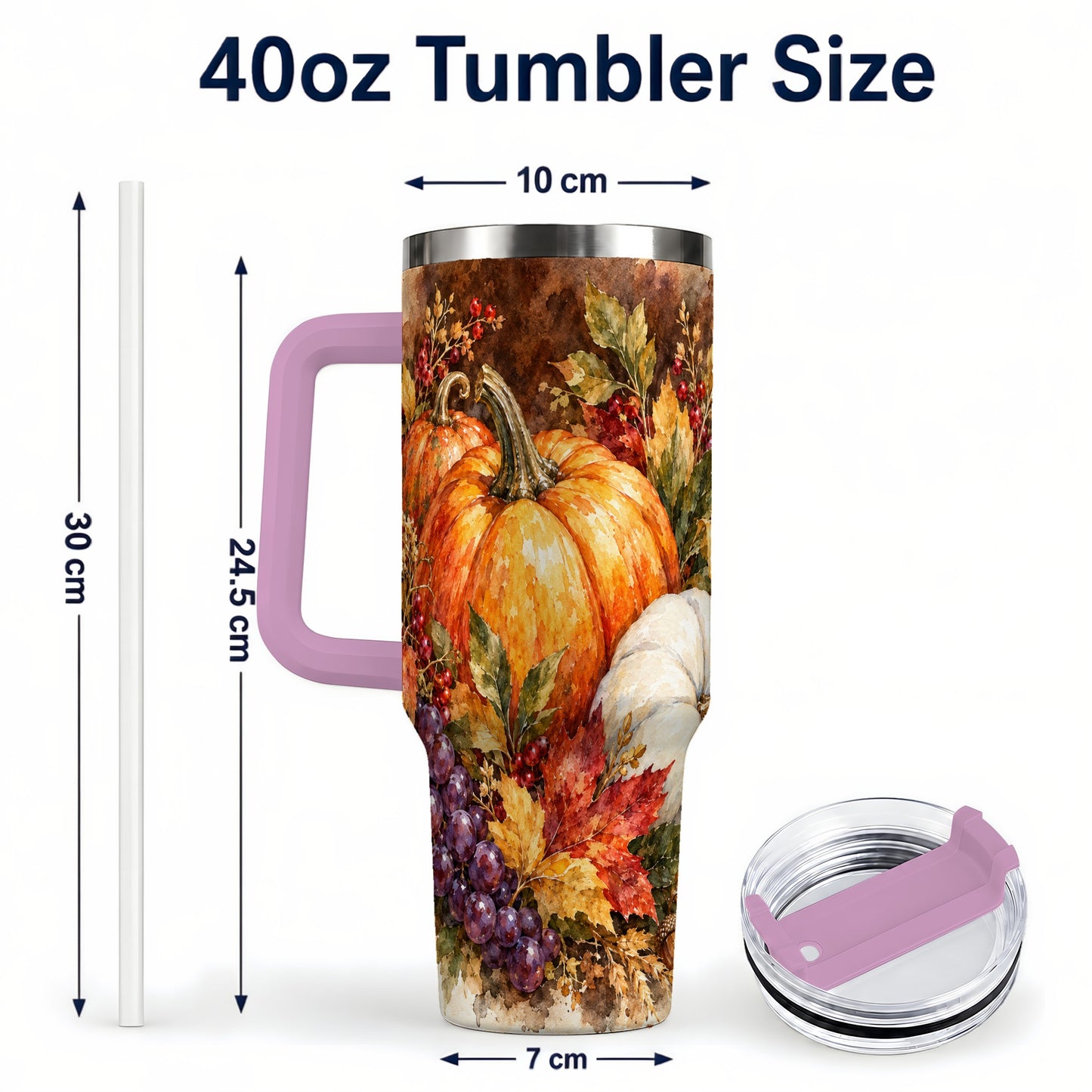 #pl[40oz|Pink] Watercolor 40oz Tumbler with Handle, Pumpkin Stainless Steel Travel Cup