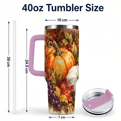 #pl[40oz|Pink] Watercolor 40oz Tumbler with Handle, Pumpkin Stainless Steel Travel Cup