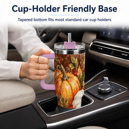 #pl[40oz|Pink] Watercolor 40oz Tumbler with Handle, Pumpkin Stainless Steel Travel Cup