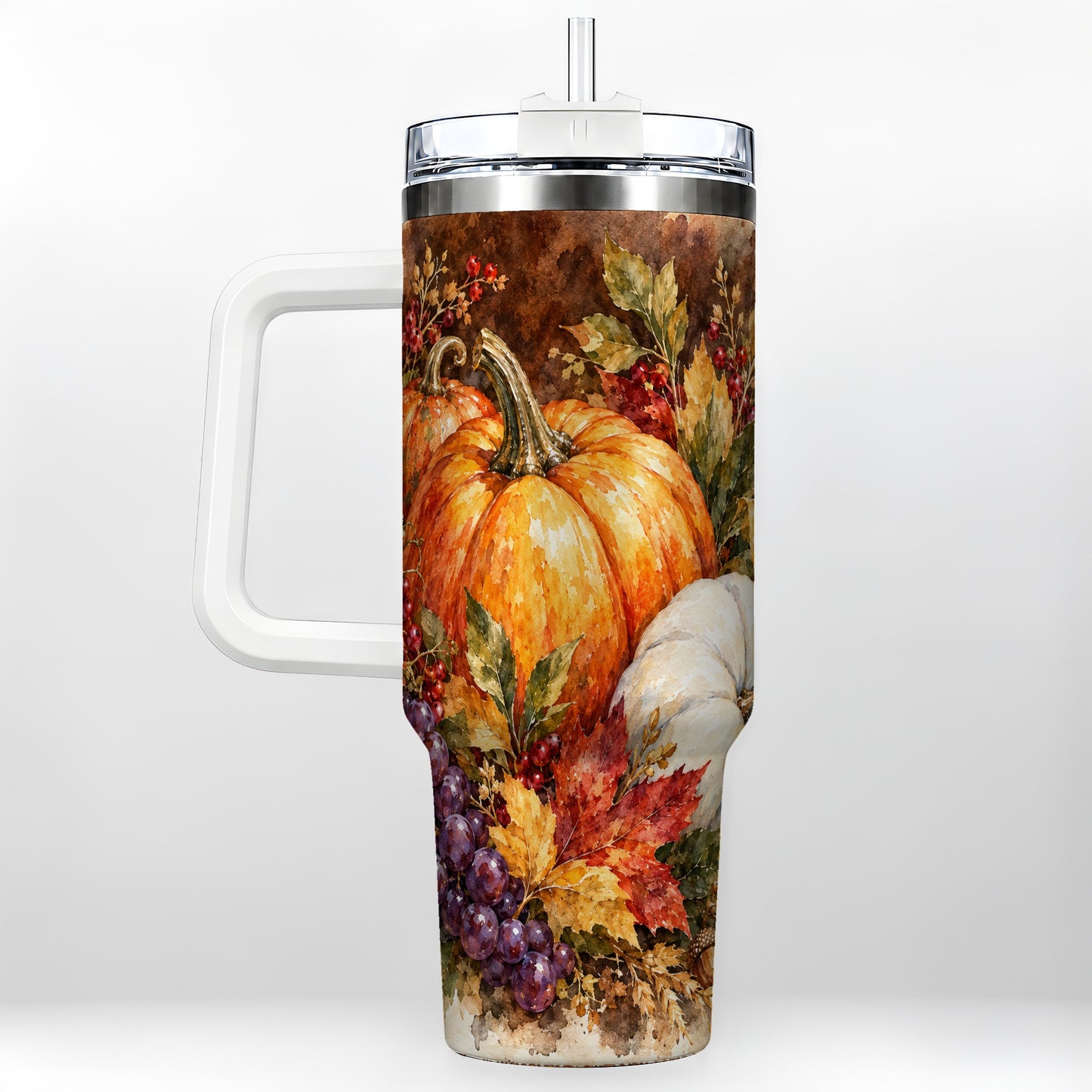 Watercolor 40oz Tumbler with Handle, Pumpkin Stainless Steel Travel Cup