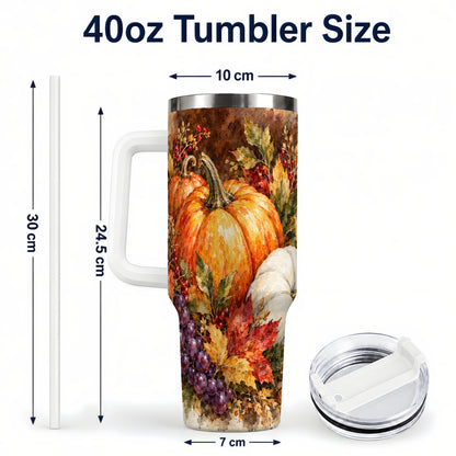 #pl[40oz|White] Watercolor 40oz Tumbler with Handle, Pumpkin Stainless Steel Travel Cup