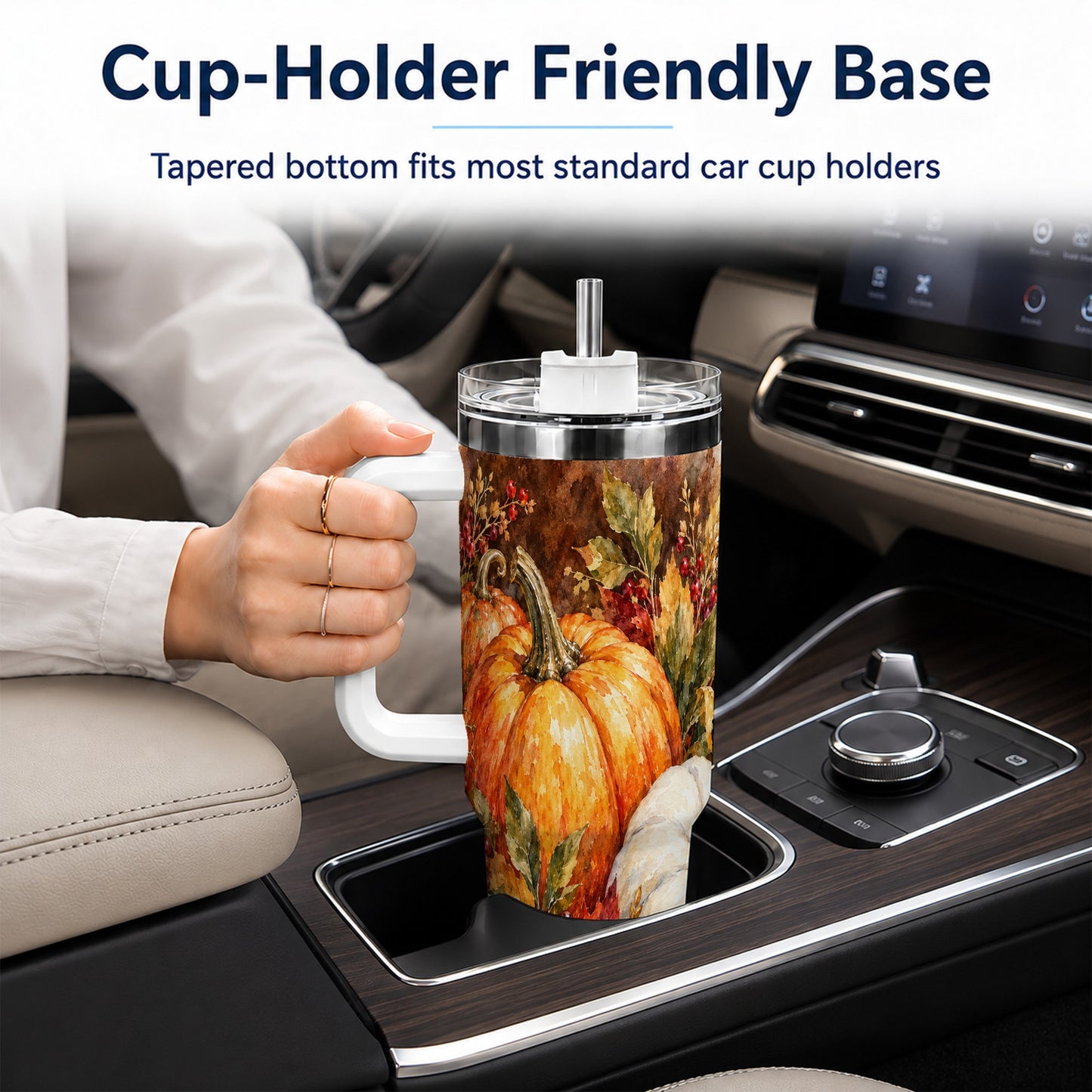 #pl[40oz|White] Watercolor 40oz Tumbler with Handle, Pumpkin Stainless Steel Travel Cup