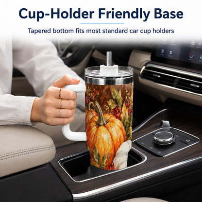 #pl[40oz|White] Watercolor 40oz Tumbler with Handle, Pumpkin Stainless Steel Travel Cup