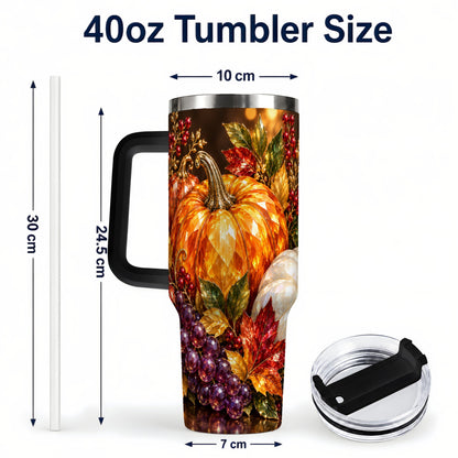 #pl[40oz|Black] Crystal Style 40oz Tumbler with Handle, Pumpkin Stainless Steel Travel Cup