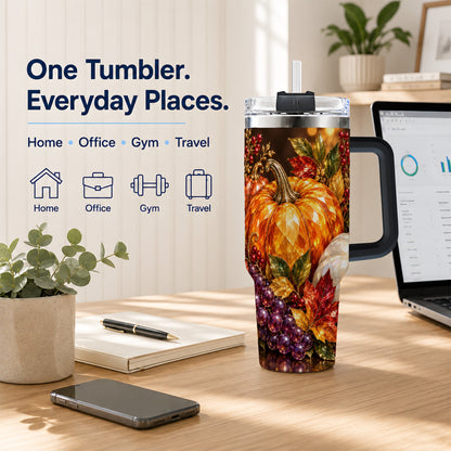 #pl[40oz|Black] Crystal Style 40oz Tumbler with Handle, Pumpkin Stainless Steel Travel Cup