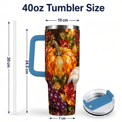 #pl[40oz|Blue] Crystal Style 40oz Tumbler with Handle, Pumpkin Stainless Steel Travel Cup