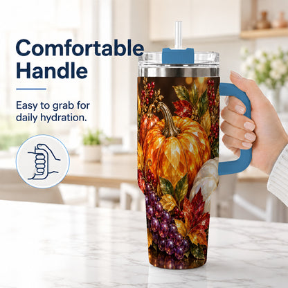 #pl[40oz|Blue] Crystal Style 40oz Tumbler with Handle, Pumpkin Stainless Steel Travel Cup