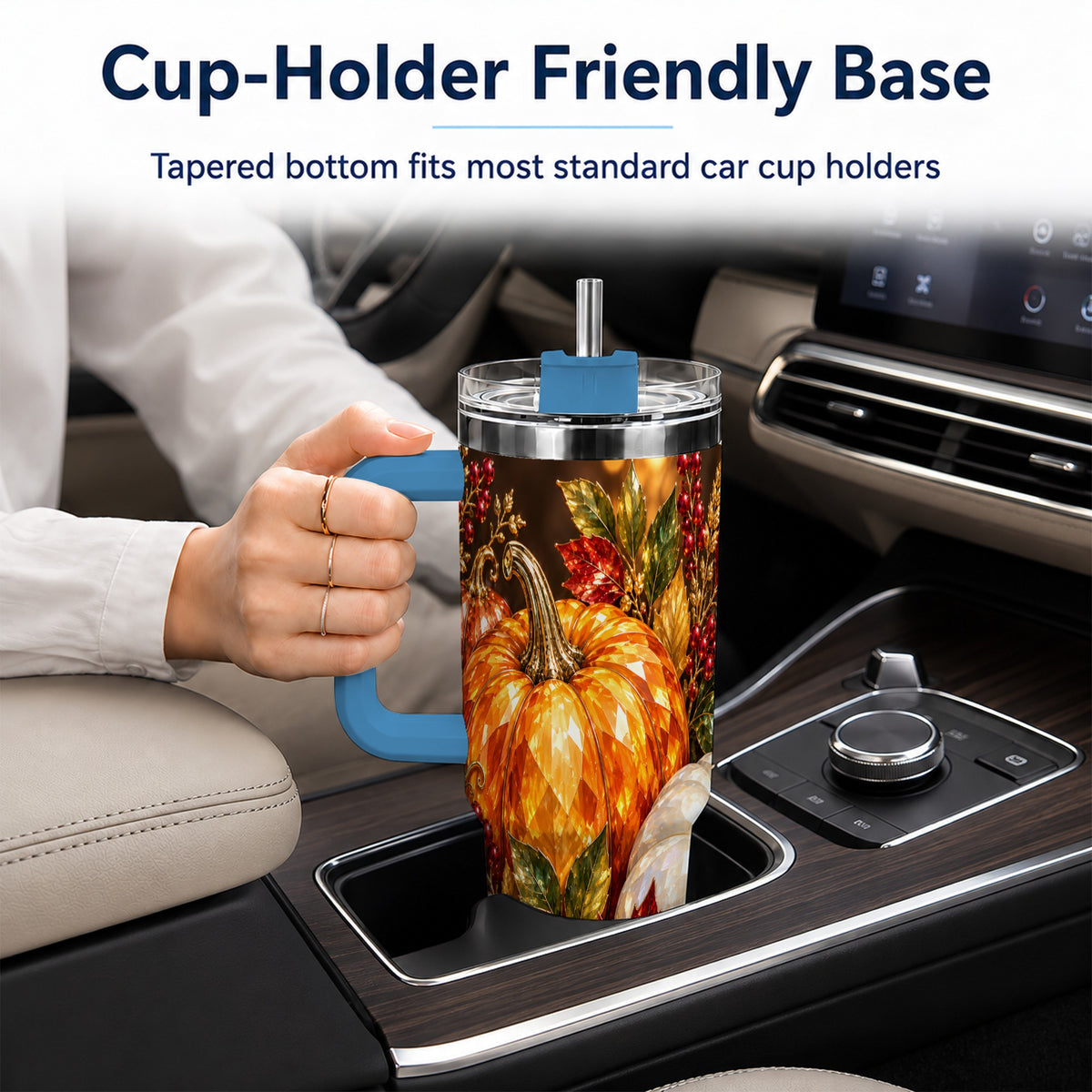 #pl[40oz|Blue] Crystal Style 40oz Tumbler with Handle, Pumpkin Stainless Steel Travel Cup