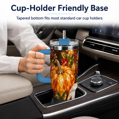 #pl[40oz|Blue] Crystal Style 40oz Tumbler with Handle, Pumpkin Stainless Steel Travel Cup