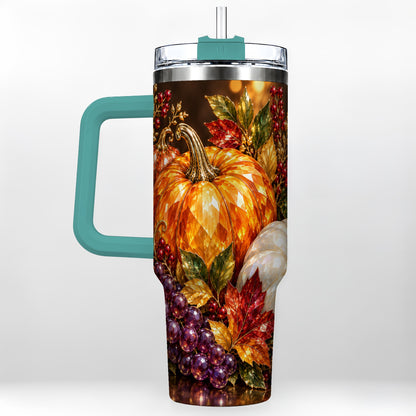 #pl[40oz|Green] Crystal Style 40oz Tumbler with Handle, Pumpkin Stainless Steel Travel Cup