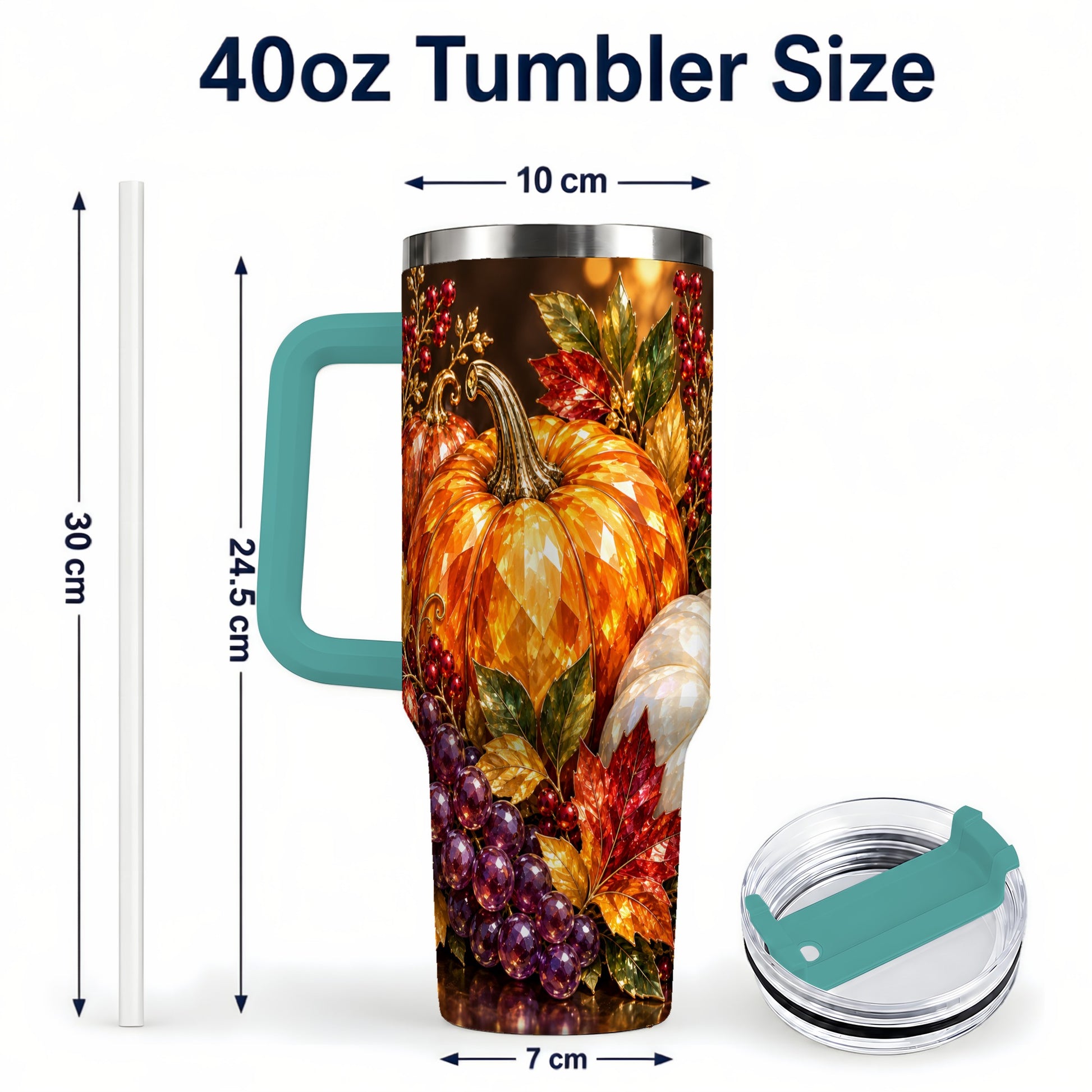 #pl[40oz|Green] Crystal Style 40oz Tumbler with Handle, Pumpkin Stainless Steel Travel Cup
