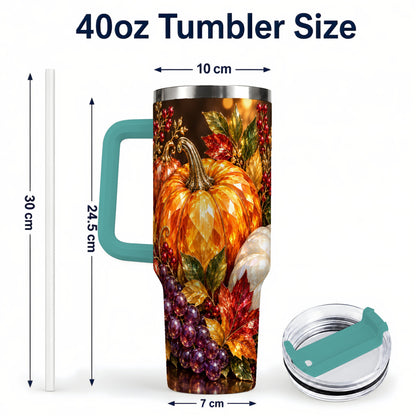 #pl[40oz|Green] Crystal Style 40oz Tumbler with Handle, Pumpkin Stainless Steel Travel Cup