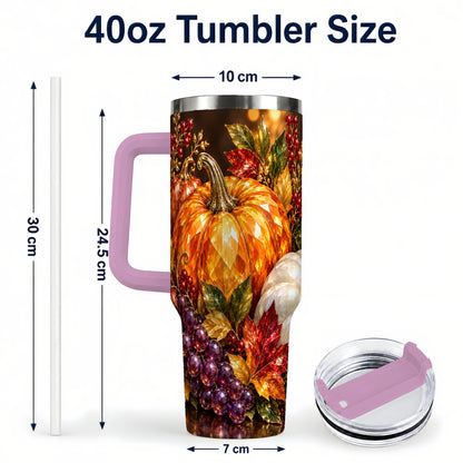 #pl[40oz|Pink] Crystal Style 40oz Tumbler with Handle, Pumpkin Stainless Steel Travel Cup
